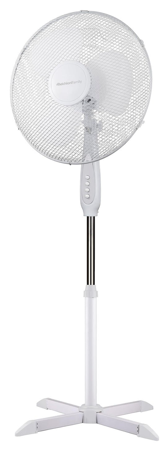 Melchioni Family | Ventilatore a Piantana con 3 Velocità, Ventola a 3 Pale Diametro 40 cm, con Funzione di Oscillazione, Colore Bianco