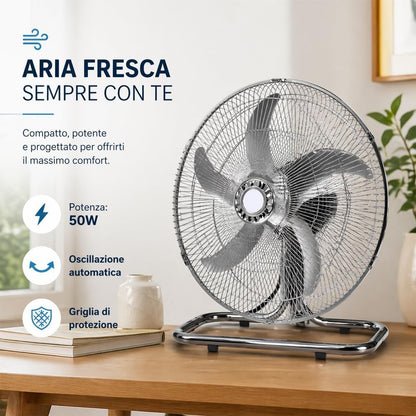 DCG Ventilatore 3 in 1 a Piantana, Parete e Tavolo, 60W, Diametro 49 cm, Altezza Massima 130 cm, 3 Velocità