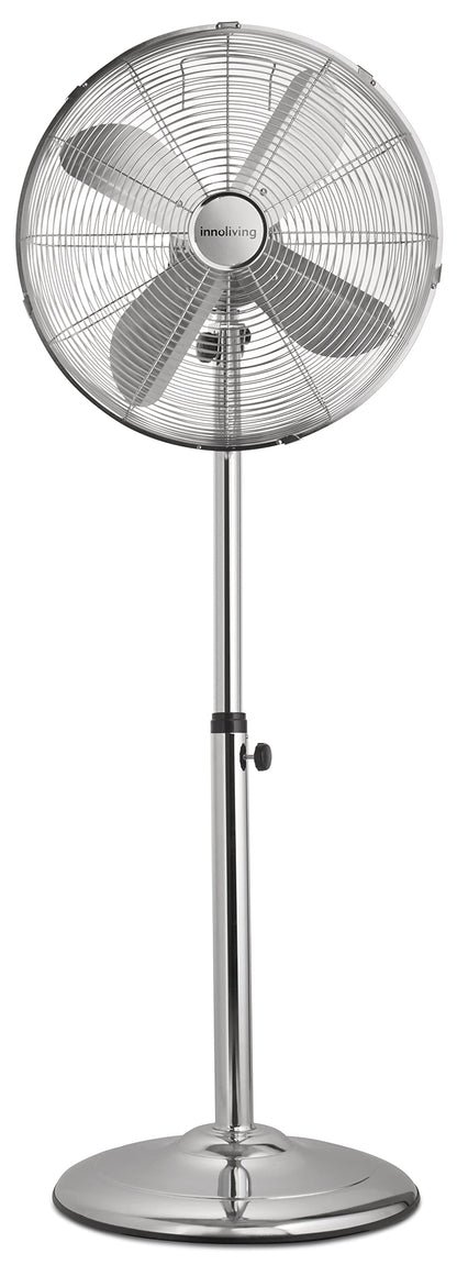 Innoliving INN-522 Ventilatore a Piantana in Metallo Cromato, Potenza 50W, Diametro 40 cm, 3 Velocità, Altezza Regolabile fino a 125 cm, 4 Pale in Metallo, Funzione Oscillazione e Inclinazione