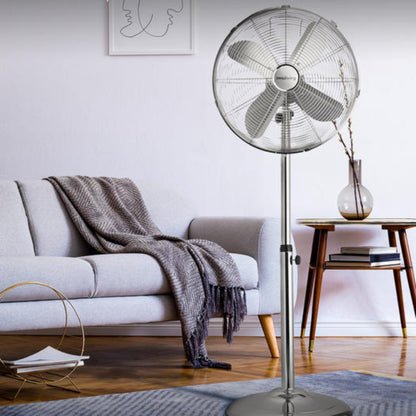 Innoliving INN-522 Ventilatore a Piantana in Metallo Cromato, Potenza 50W, Diametro 40 cm, 3 Velocità, Altezza Regolabile fino a 125 cm, 4 Pale in Metallo, Funzione Oscillazione e Inclinazione